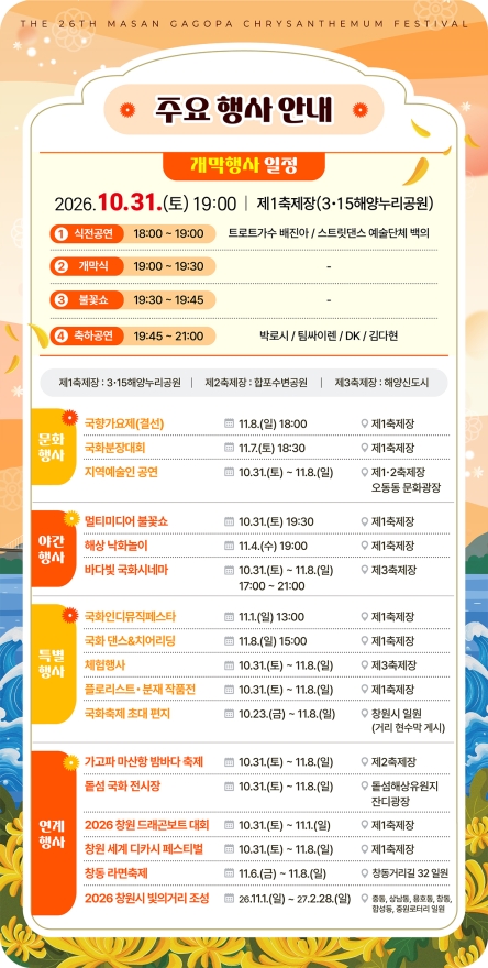 제26회 마산가고파국화축제 주요 공연과 체험행사 일정